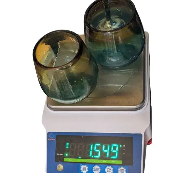 Ombre Hand Blown Amber Blue Green Glass Tumbler Set of Two - Picture 6 of 9